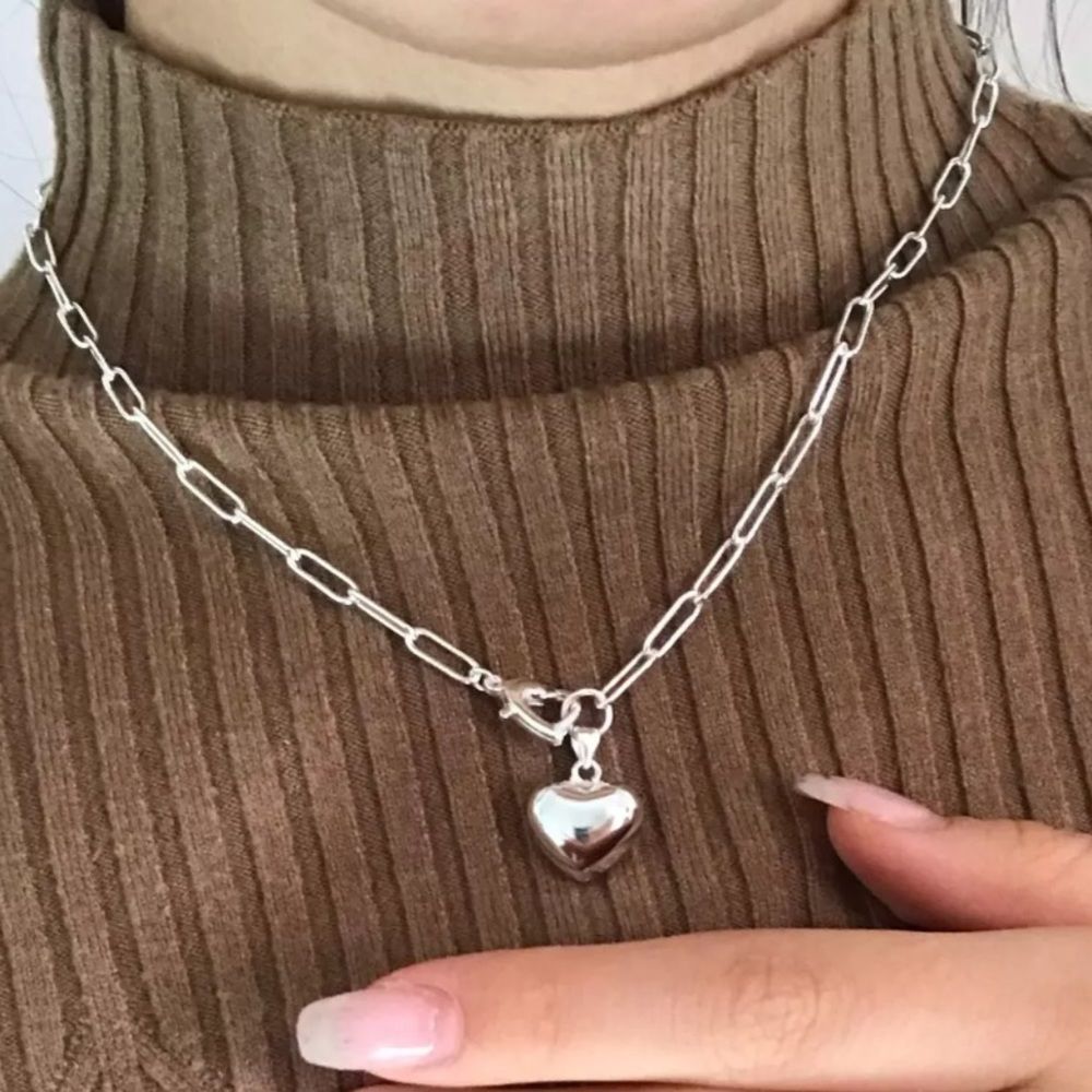 The LOVE Heart Pendant & clasp link necklace in 925 - Picture 2 of 5